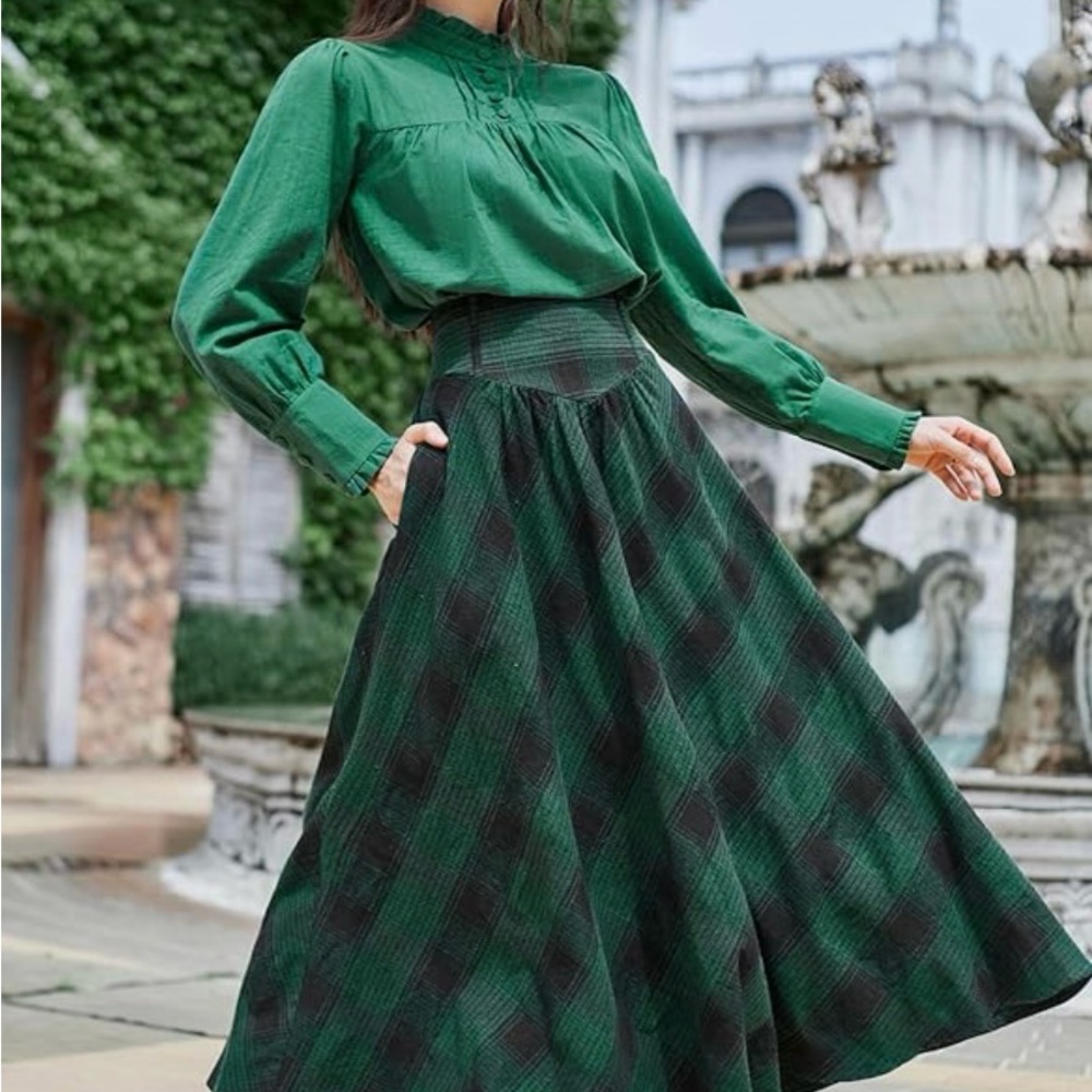 Plaid retro skirt w/ corset waist